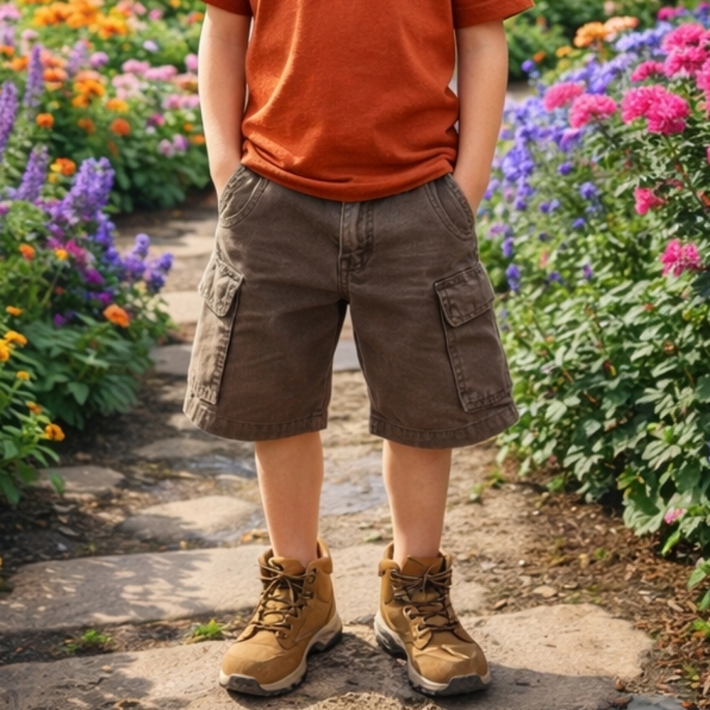 Zara Kids Brown Cargo Shorts 100% Cotton | Utility Pocket Casual Summer Shorts